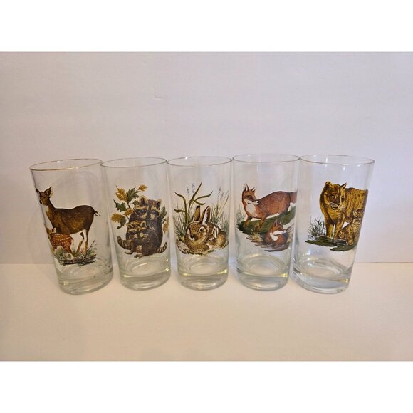 West Virgina Glass West Virginia Wildlife Woodland Animals 11oz Glass Set Of 5 - Picture 1 of 9